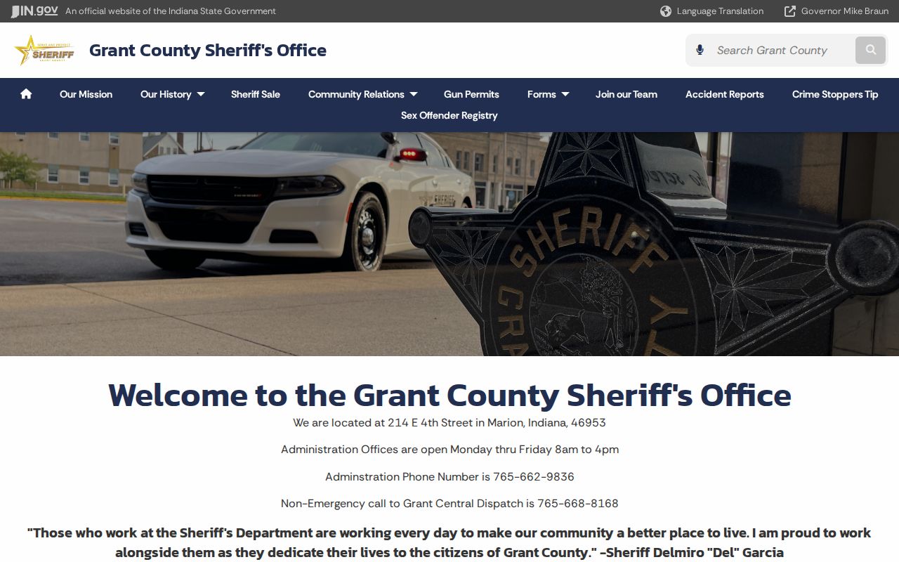 Grant County sheriff warrant service contact page