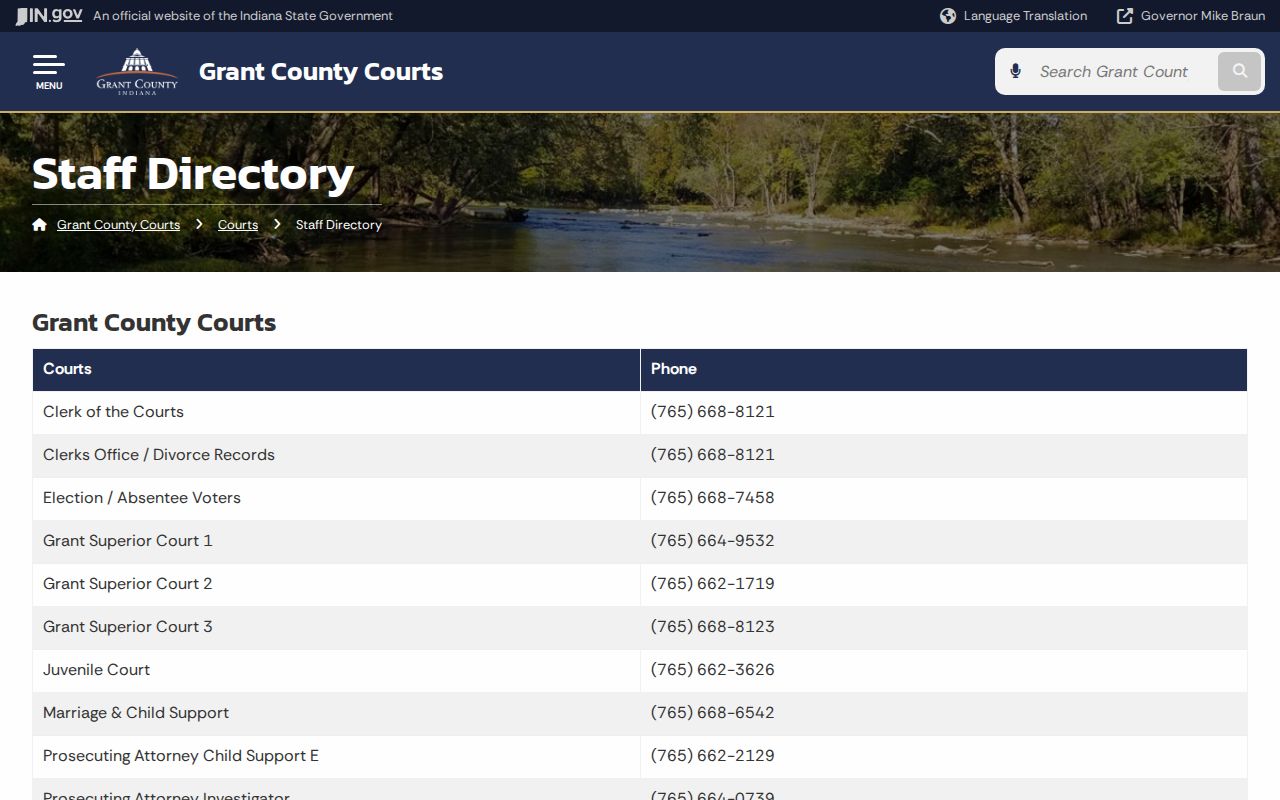 Grant County warrant records court phone directory