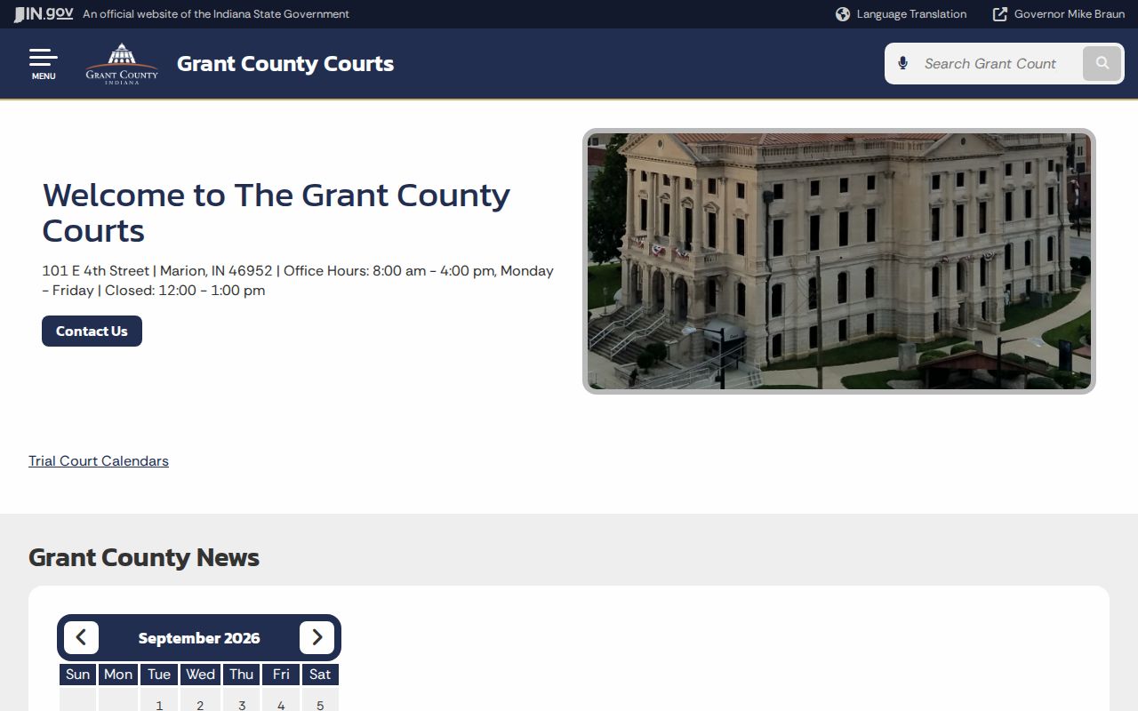 Grant County courthouse warrant records office page